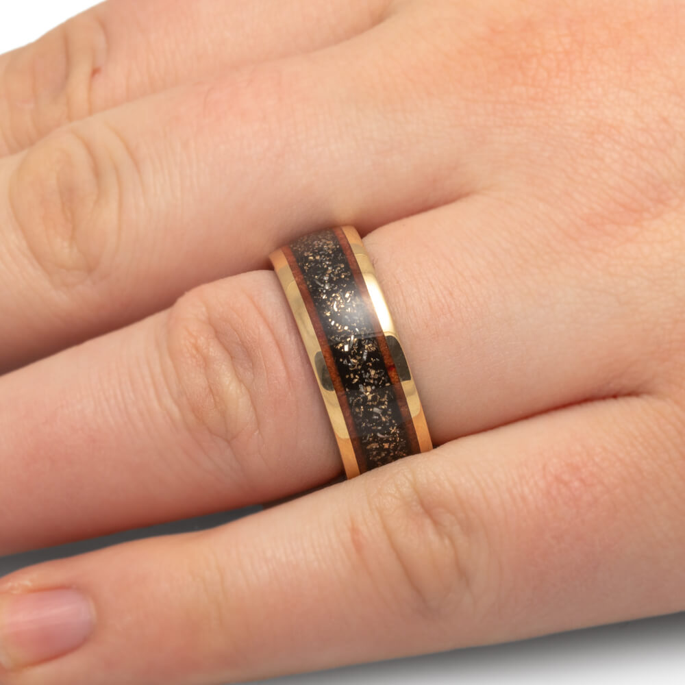 6MM 14k Gold Ring + Black Titanium Thin Flat Inlay with Bevel Edge - Triton  Jewelry
